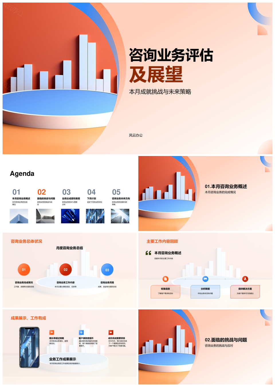 咨询业务评估展望成就挑战未来策略高层图表总结PPT模板