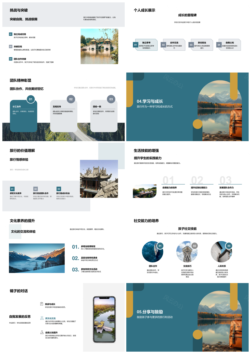 学子毕业背包行探古迹悟成长PPT模板