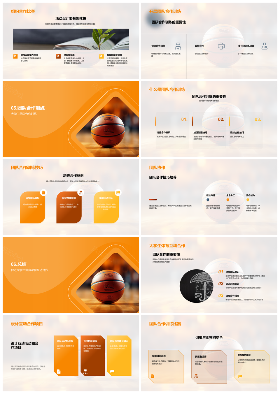 大学生篮球课程培养团队合作能力PPT模板