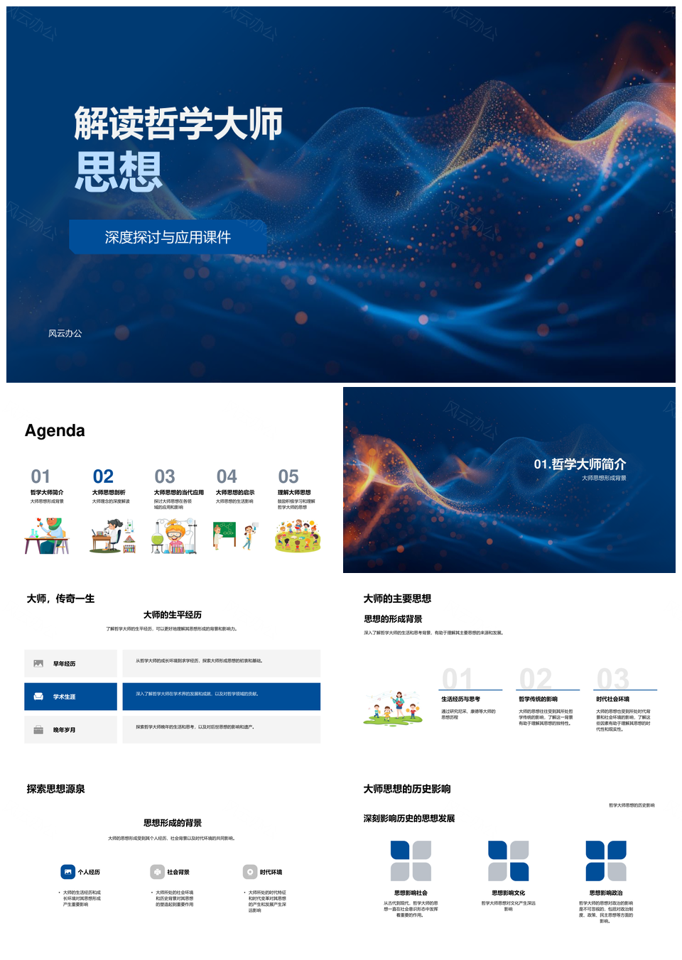 哲学大师思想核心理念与大学教育解析PPT模板