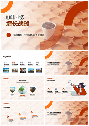 咖啡馆2021年11月销售目标业绩市场份额总结PPT模板