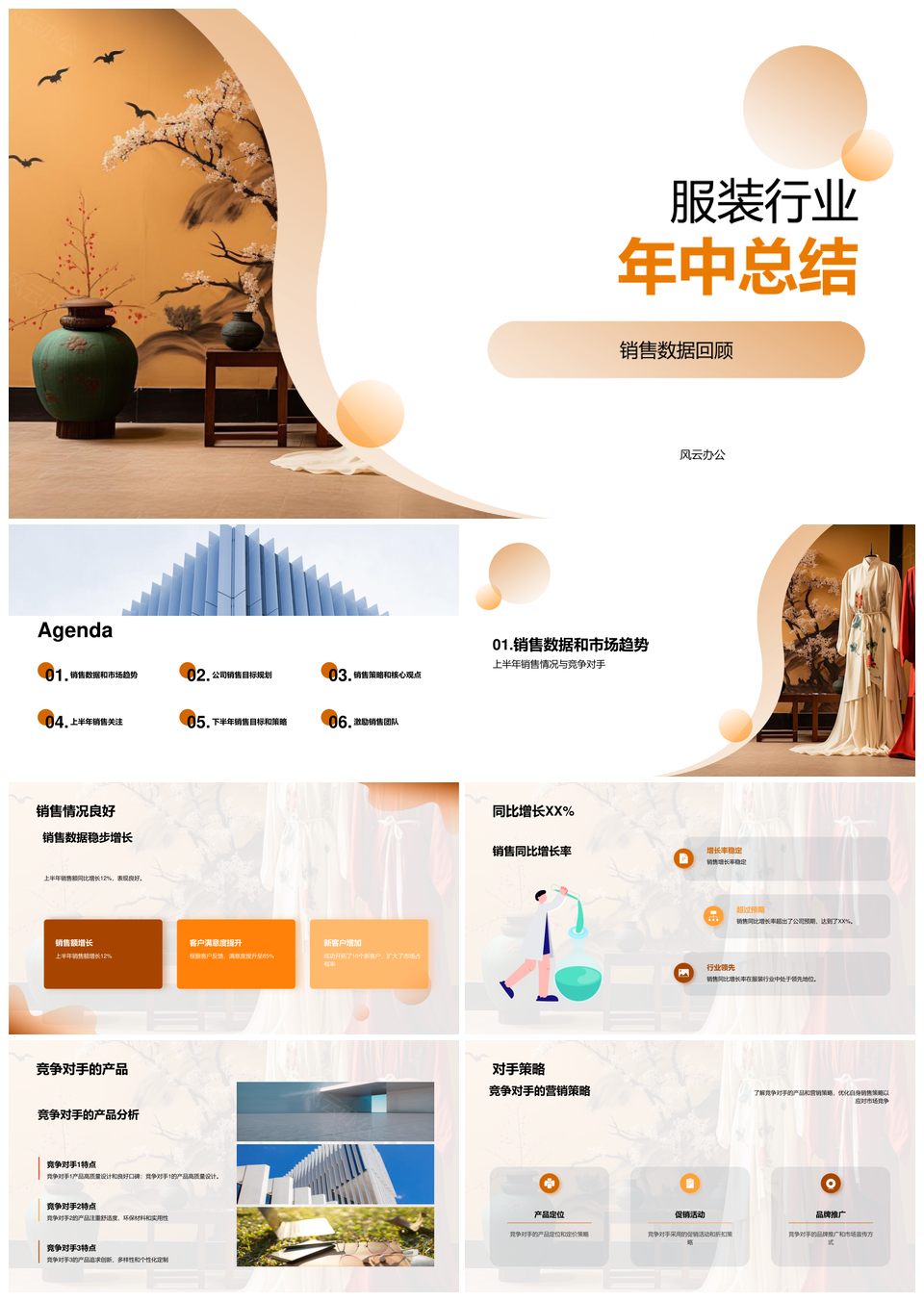 服装行业上半年销售增长与竞争对手回顾PPT模板