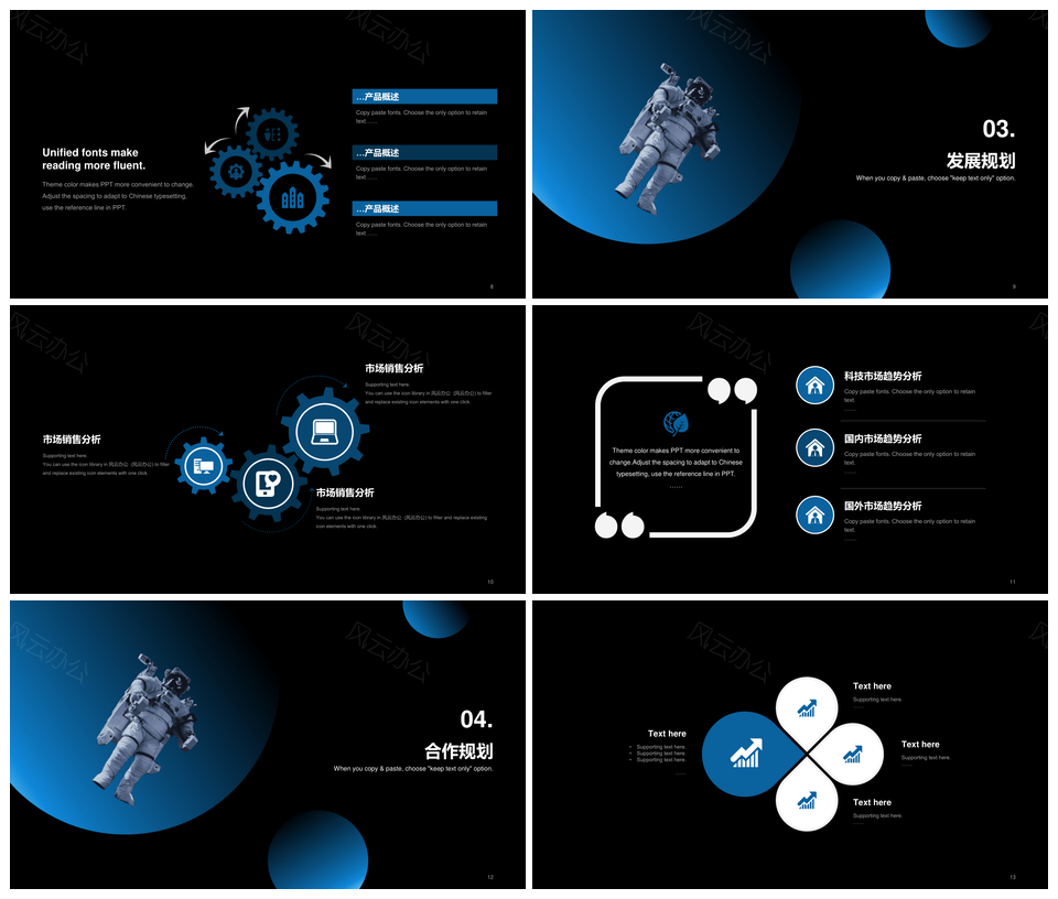 蓝黑科技简约酷炫市场营销主题PPT模板