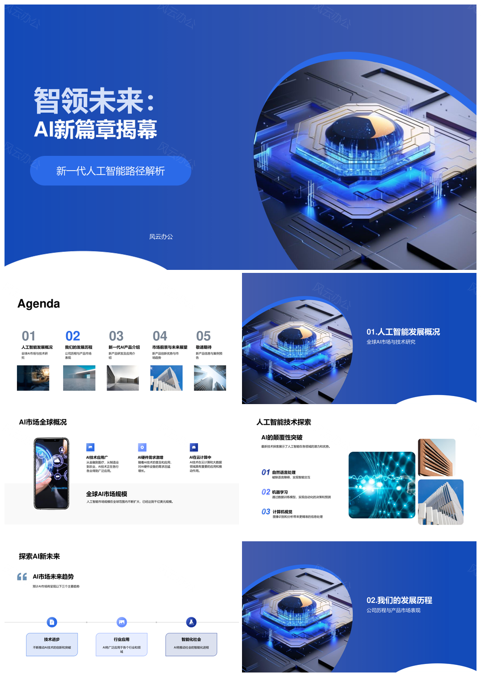 智领未来AI新篇章揭幕全球市场技术趋势研发PPT模板