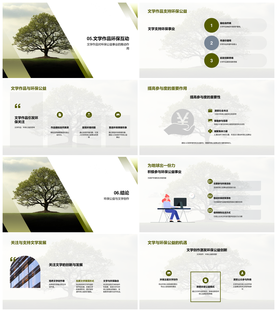 环保公益文学艺术树意表现关联PPT模板