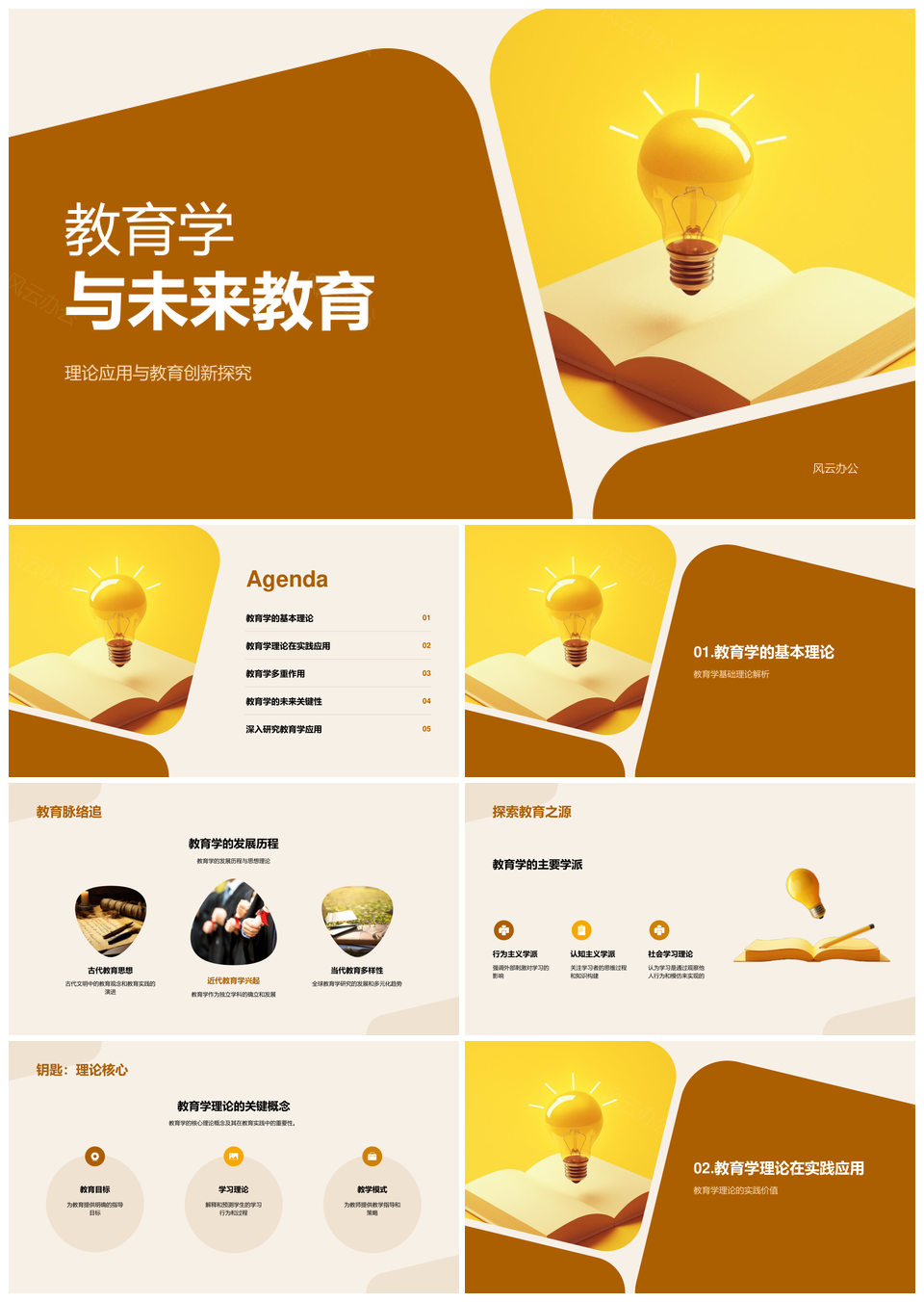 棕色扁平简约教育学习毕业答辩PPT模板