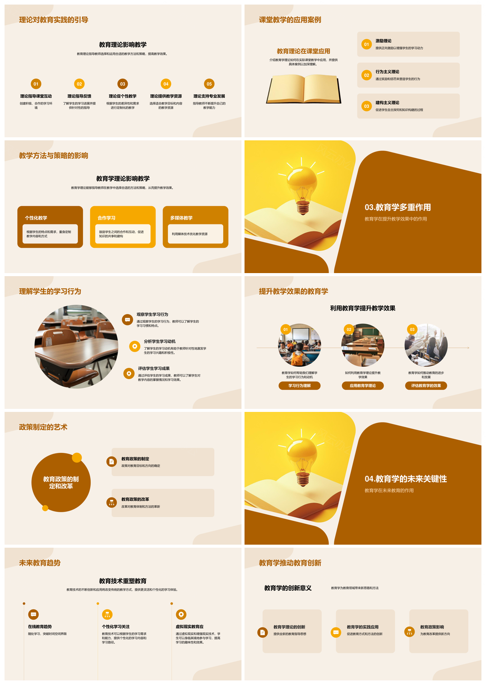 棕色扁平简约教育学习毕业答辩PPT模板