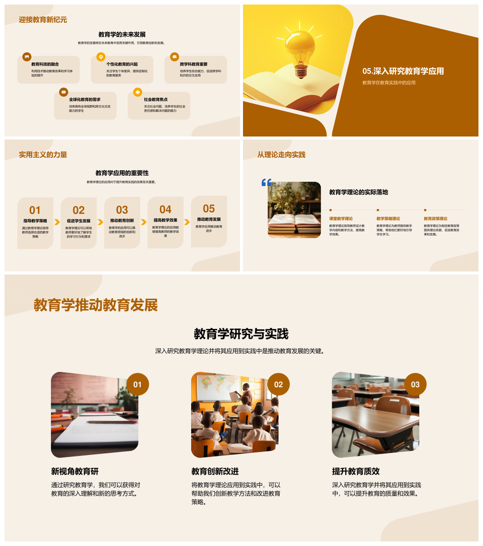 棕色扁平简约教育学习毕业答辩PPT模板