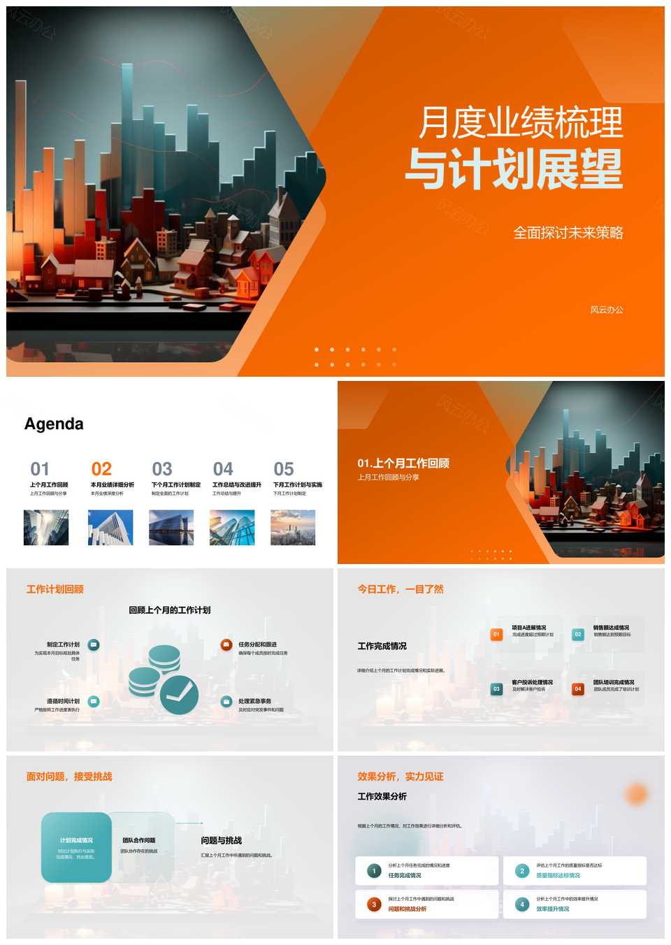 月度业绩总结改进提升计划图表展示PPT模板