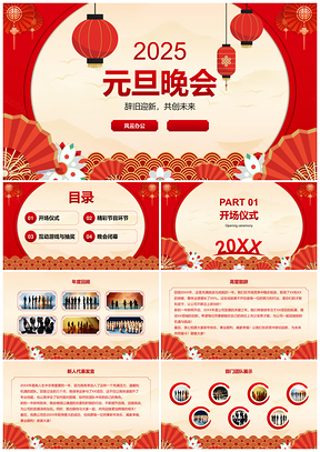 2025国潮元旦节灯笼庆典晚会PPT模板