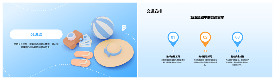 蓝色3D立体导游旅行帽竞聘述职PPT模板