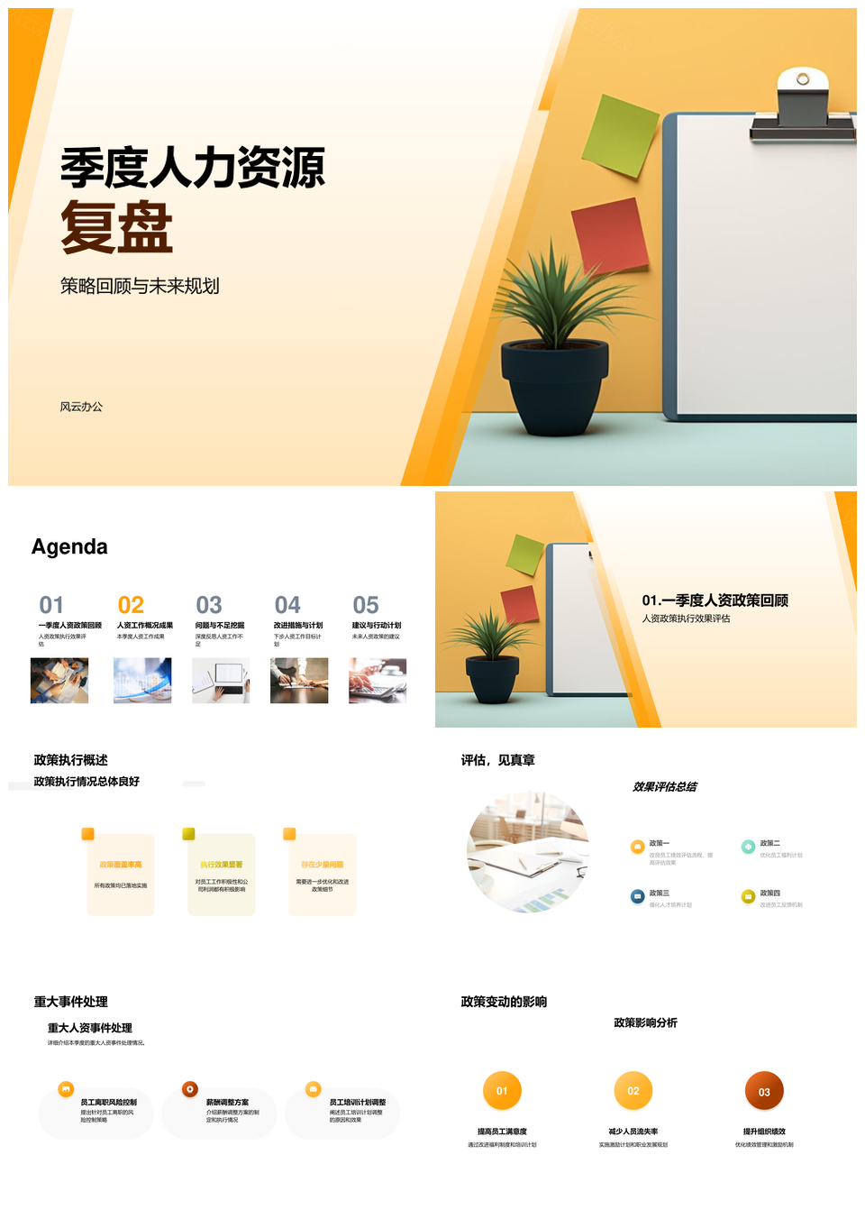 季度人力资源复盘策略回顾未来规划人资政策工作业绩指标问题挑战改进措施PPT模板