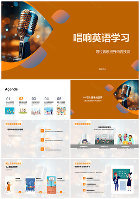 音乐英语教师麦响节奏单词记忆PPT模板