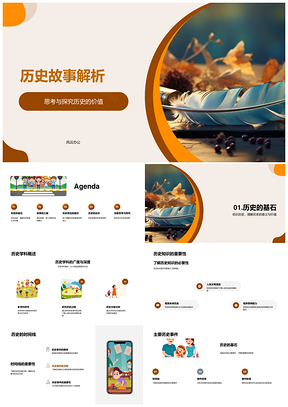 历史故事解析学科概述知识要性古代卷轴PPT模板