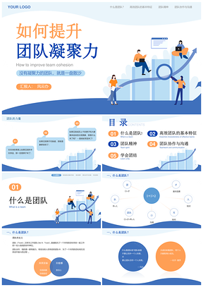 蓝橙简约团队凝聚力效率提升培训PPT模板