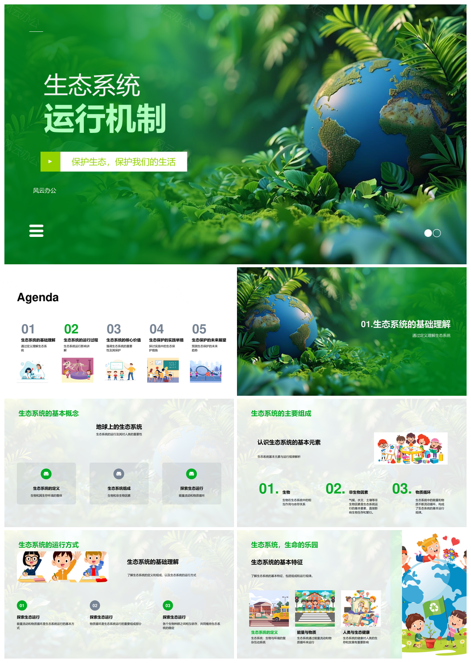 生态系统运行机制能量物质循环保护健康自然减少破坏垃圾分类PPT模板