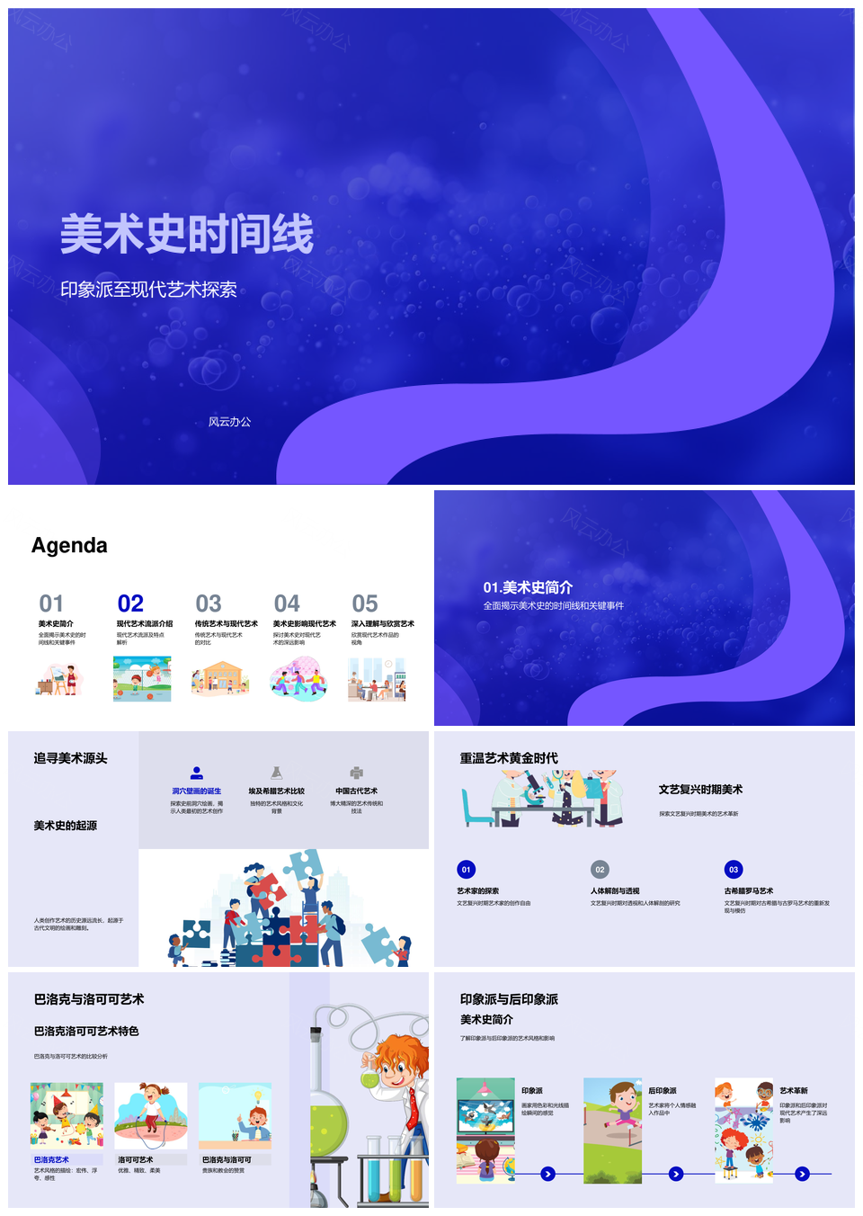美术史现代艺术印象派立体达达波普极简时间线PPT模板