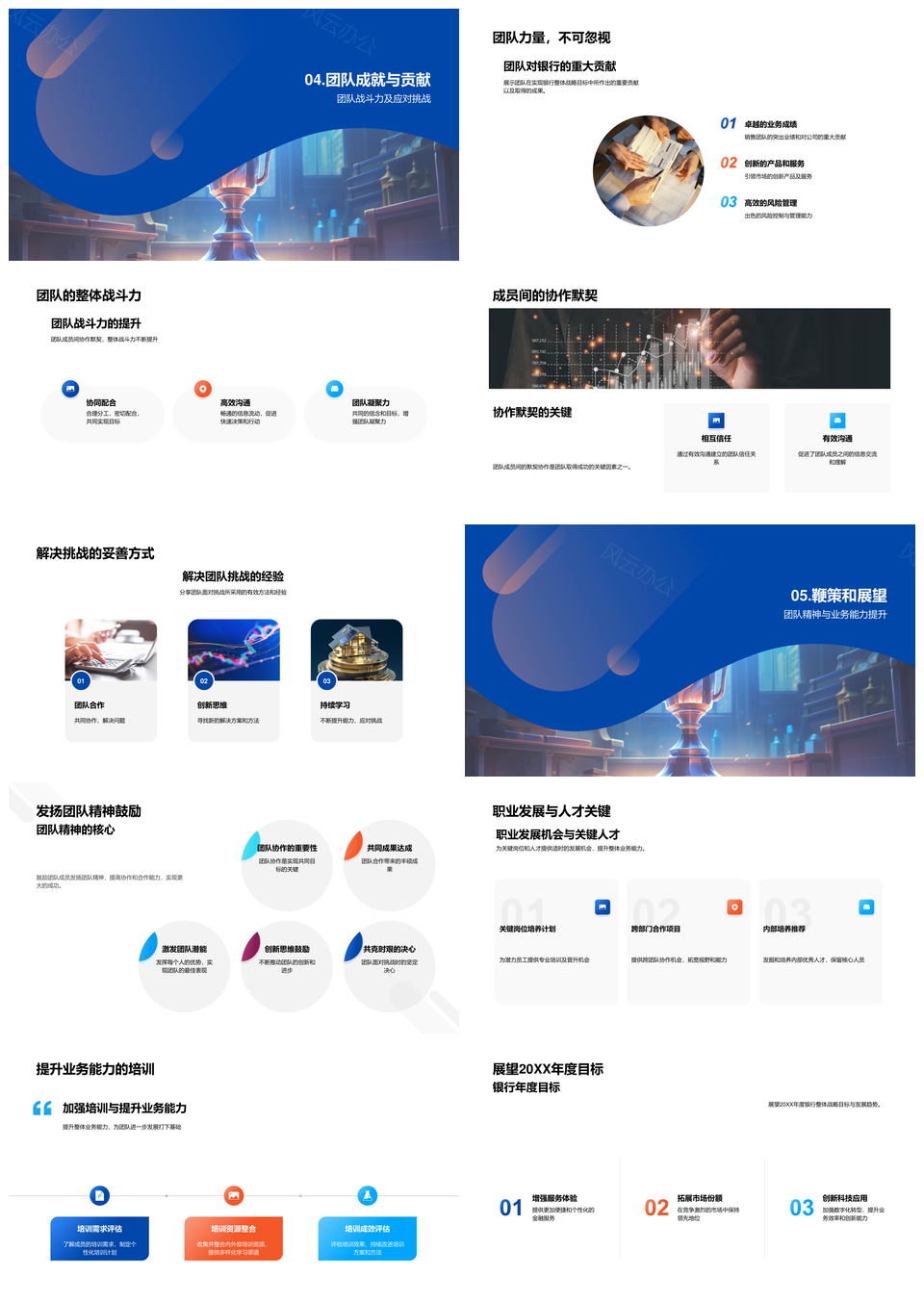 银行团队年度表彰战力经验奖杯弘扬精神PPT模板