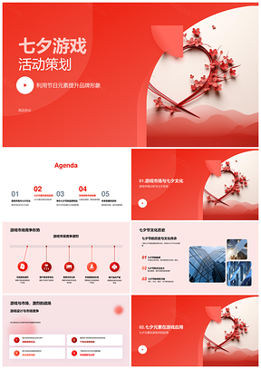 七夕灯笼游戏设计融合文化提升品牌PPT模板