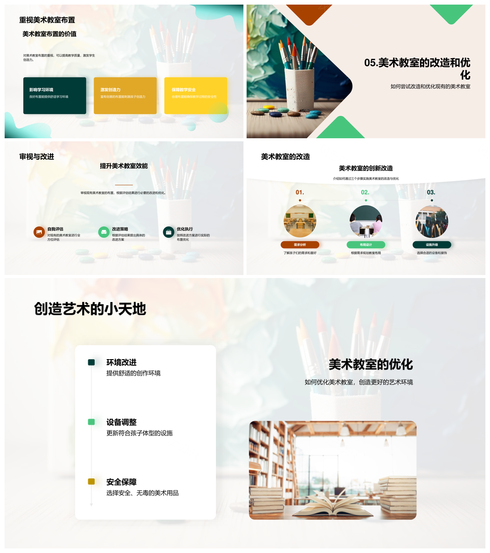 优化美术教室布置提升幼儿创造力教学PPT模板