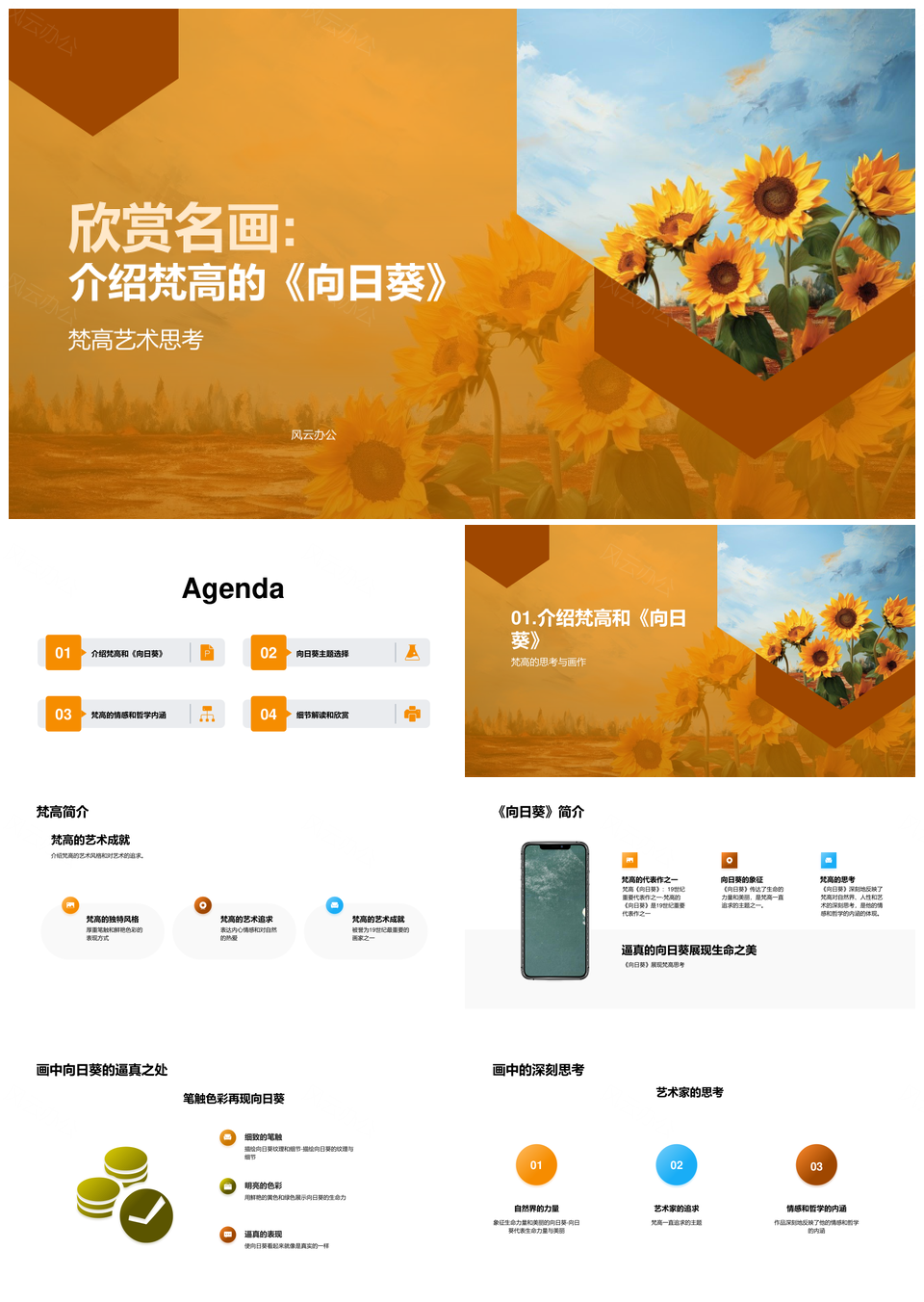 梵高向日葵画家代表作艺术自然人性PPT模板