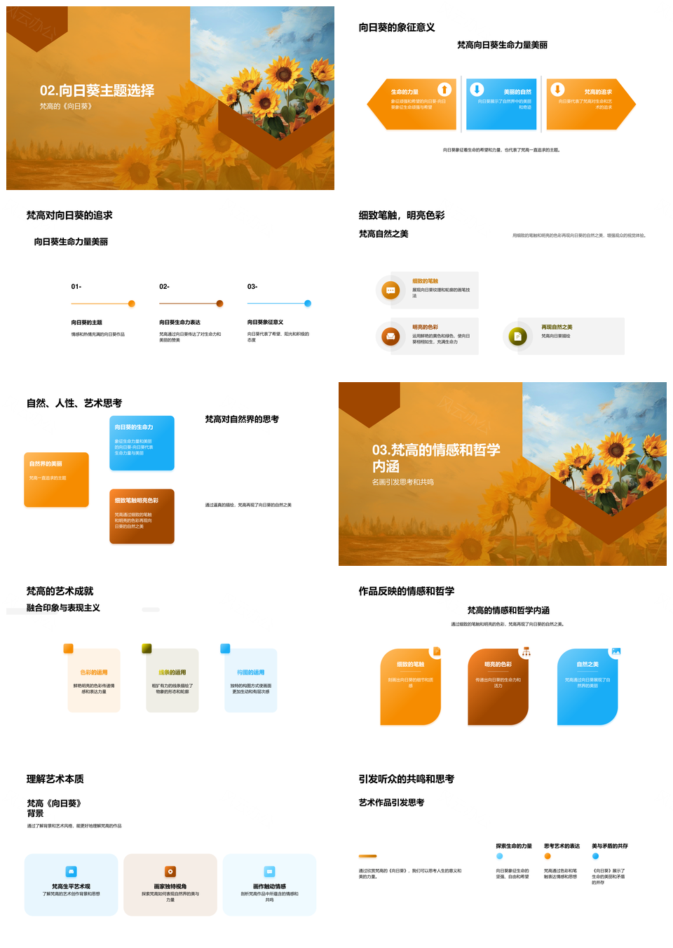 梵高向日葵画家代表作艺术自然人性PPT模板