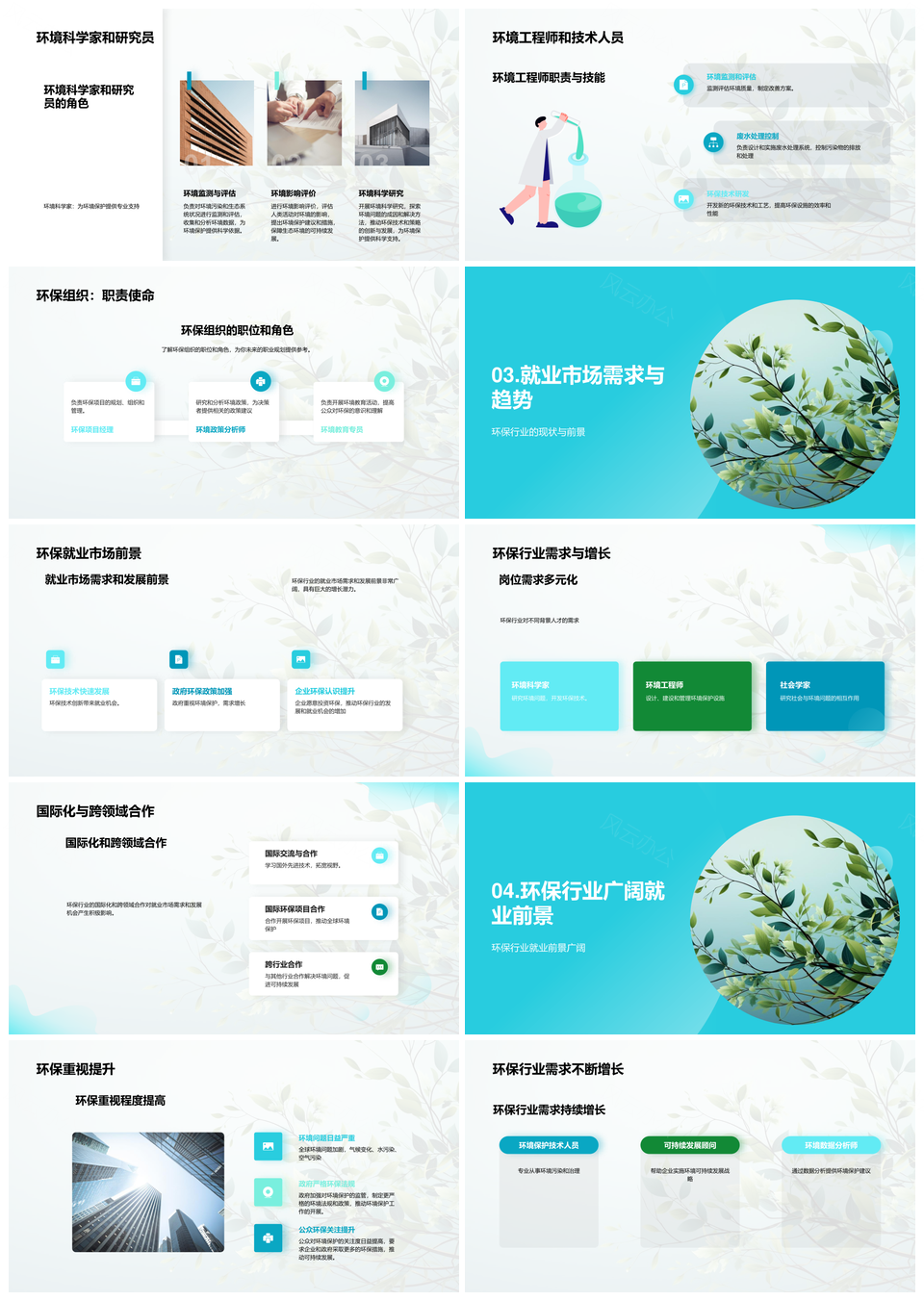 环保行业大学生就业与可持续发展PPT模板
