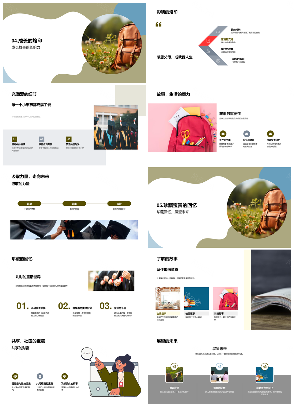 家庭相册记录成长校园友谊爱好梦想传统PPT模板