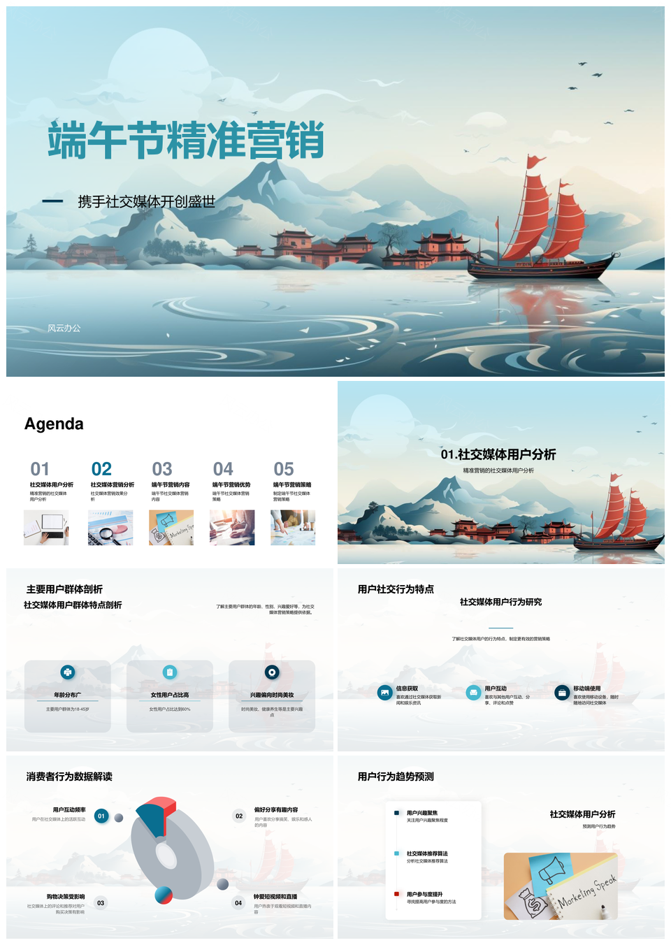 社交媒体端午节龙舟用户行为精准营销策略PPT模板