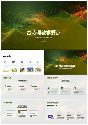 古诗词教学要点构成与唐诗宋词元曲PPT模板