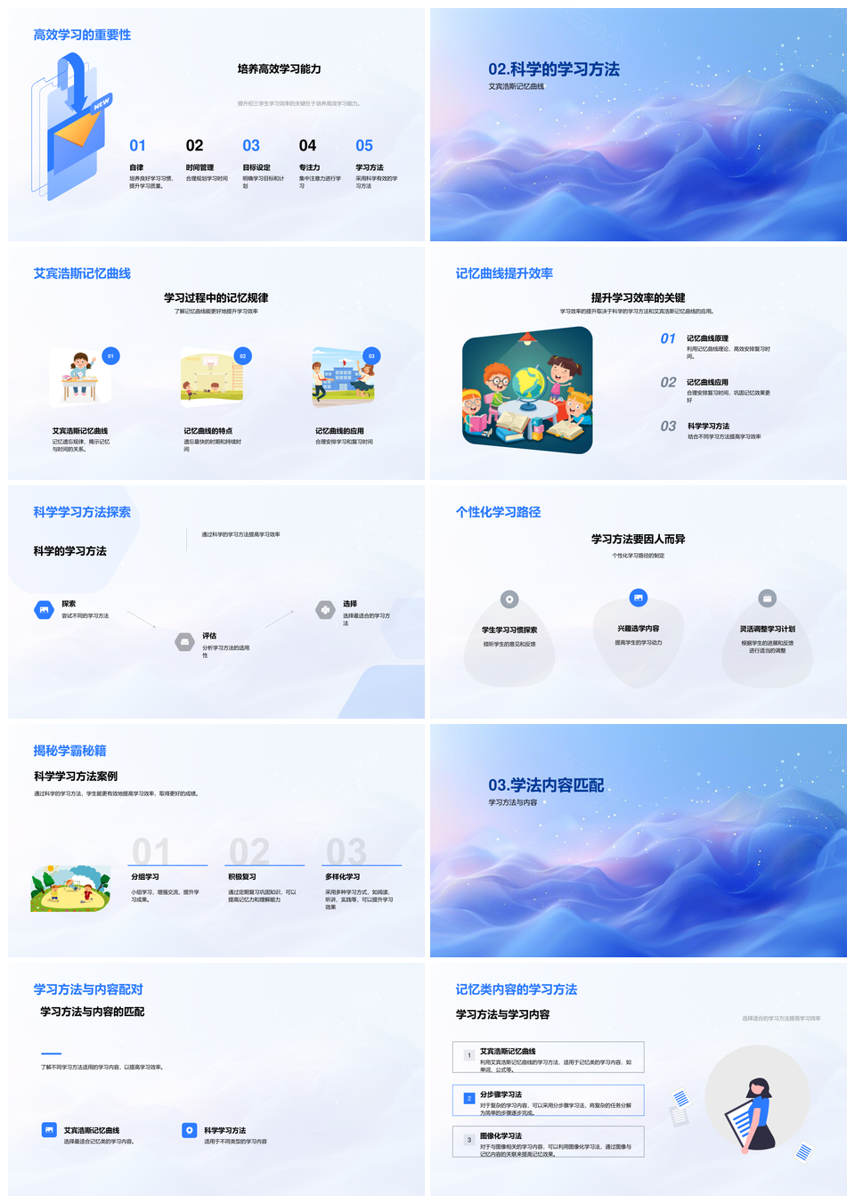 初三学习效率科学记忆家长辅导艾宾浩斯方法计划习惯压力PPT模板