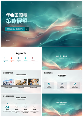 年会回顾成就挑战策略展望文化团队信心发展PPT模板