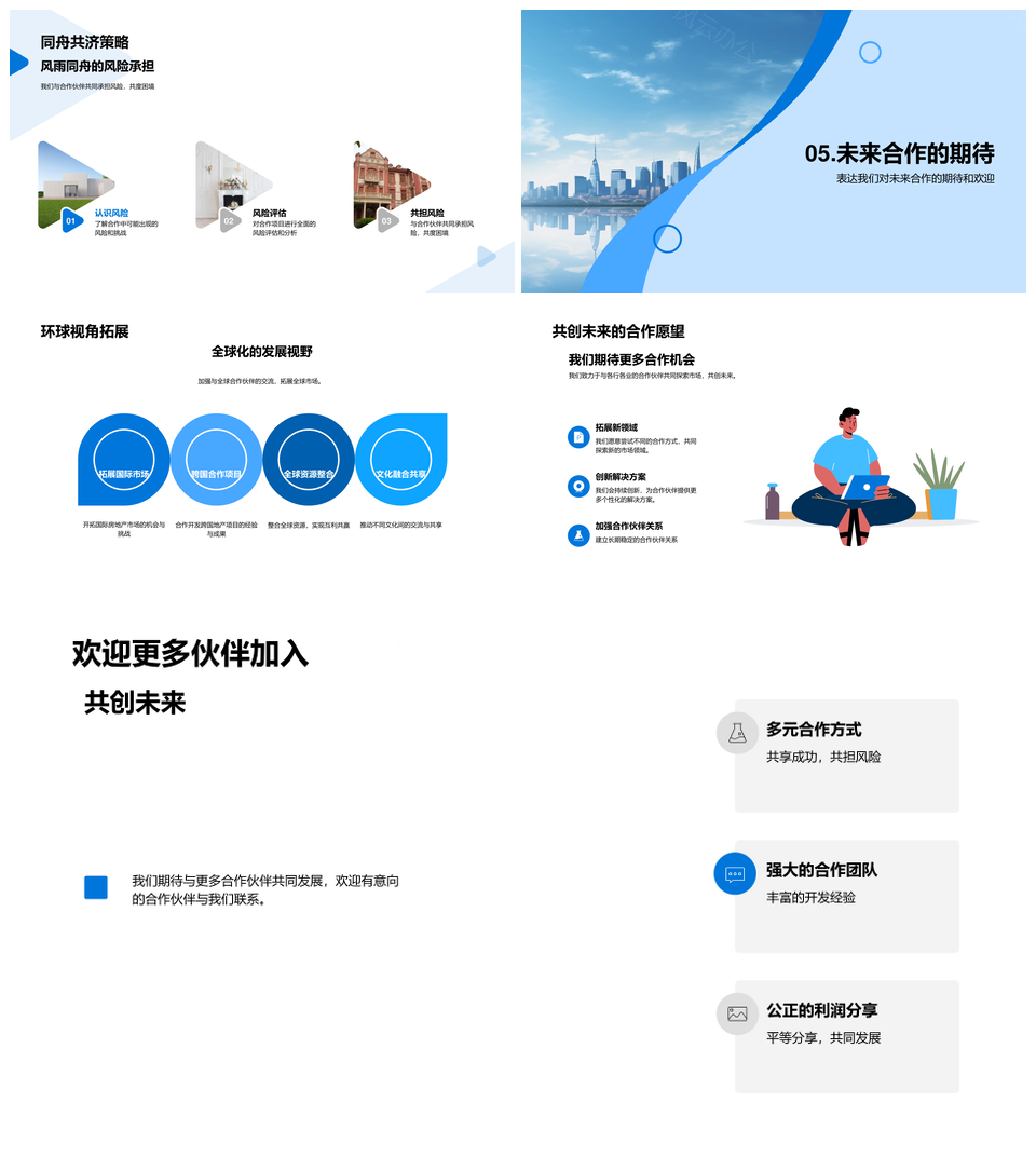 诚信合作共创繁华摩天大楼共赢风险共担PPT模板