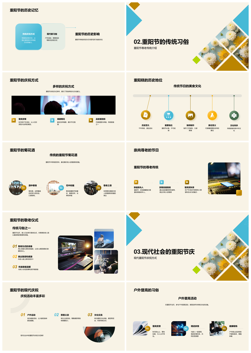 重阳节尊老传统习俗菊酒糕历史发展PPT模板