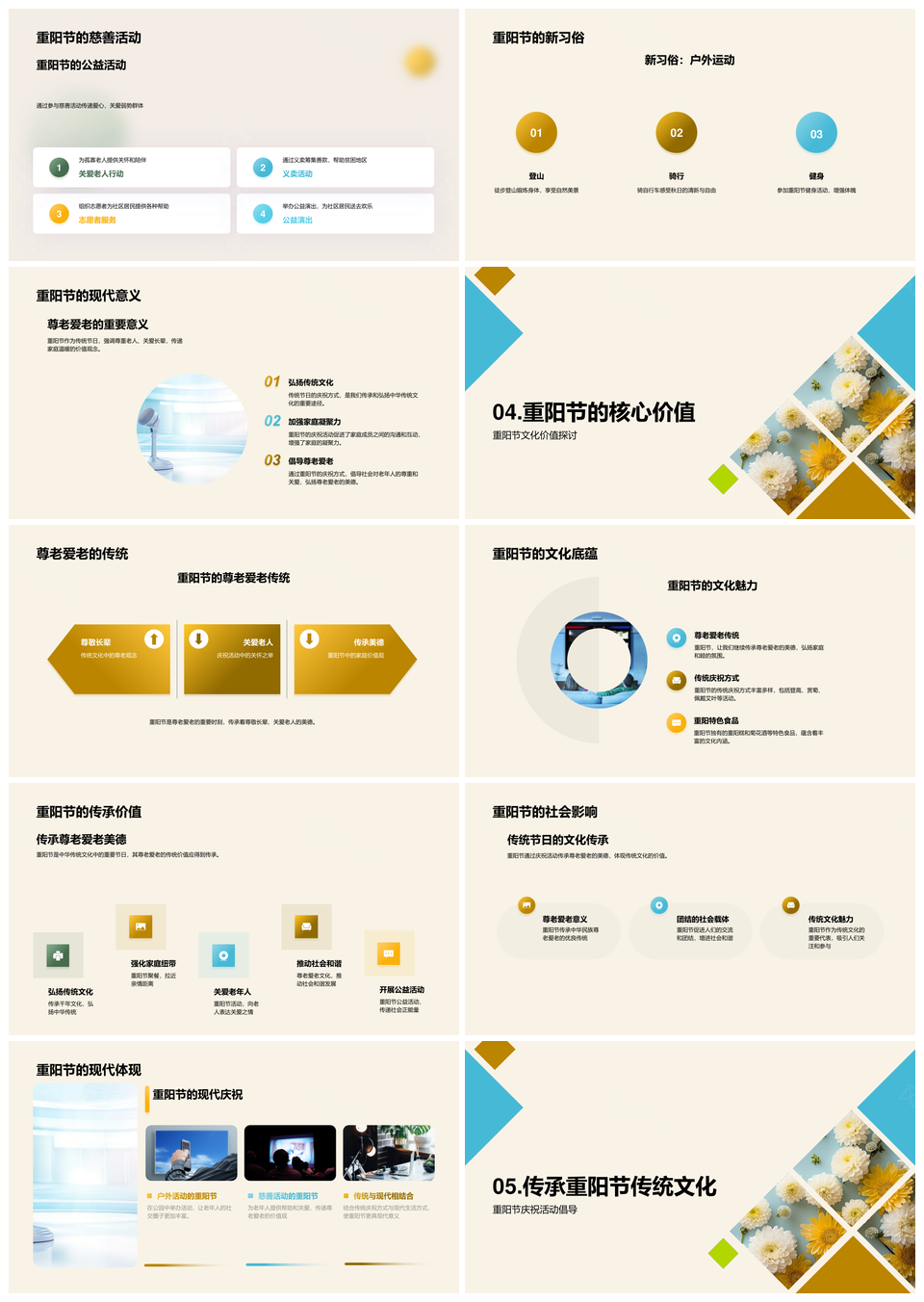 重阳节尊老传统习俗菊酒糕历史发展PPT模板