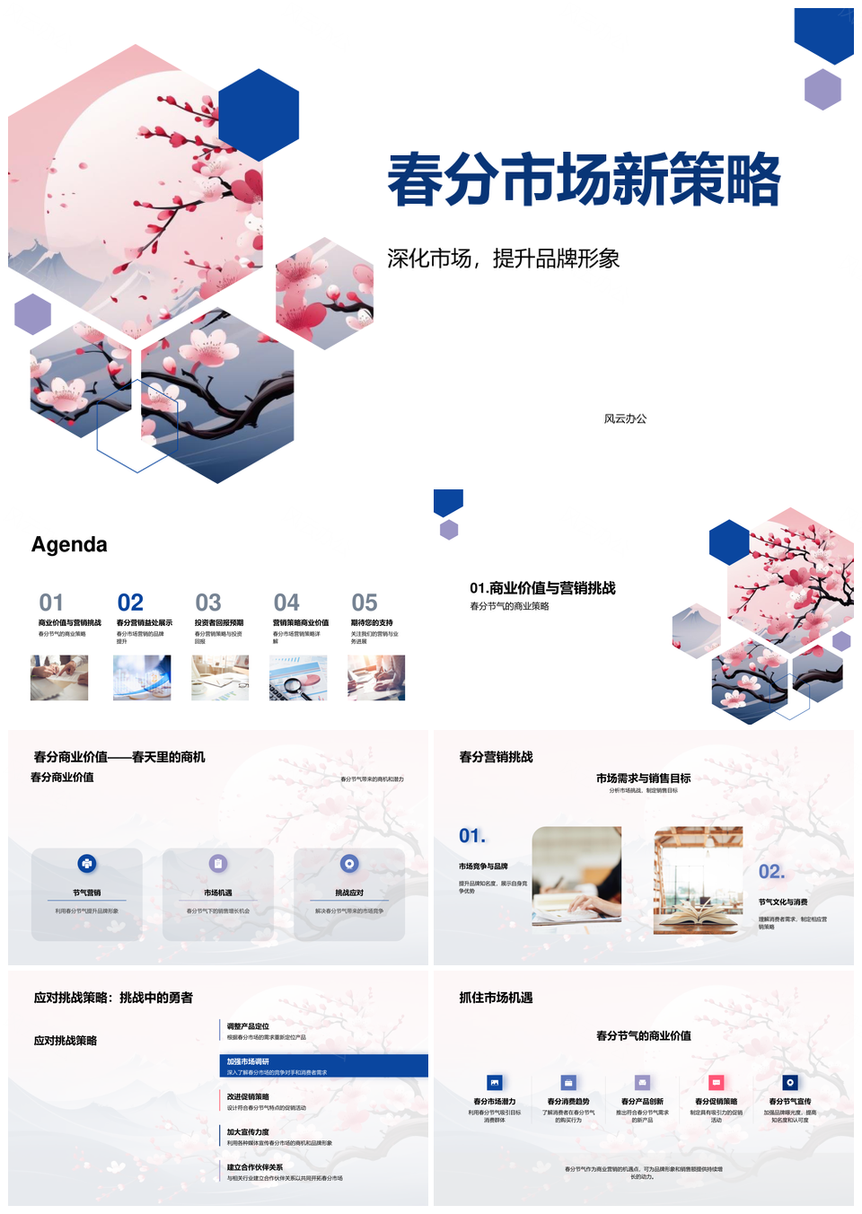 春分樱花营销策略品牌提升创销售投资回报PPT模板