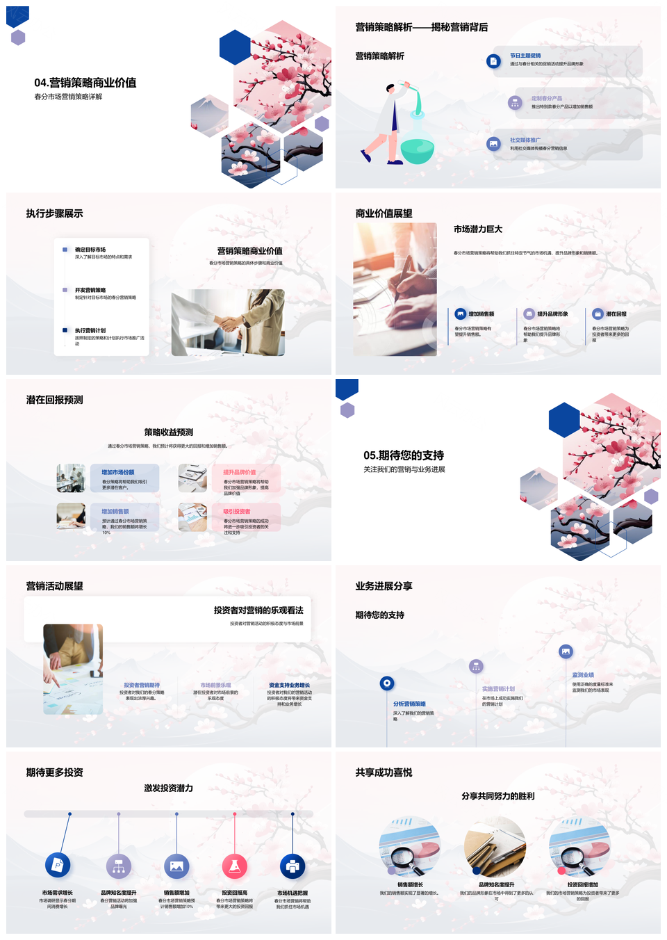 春分樱花营销策略品牌提升创销售投资回报PPT模板