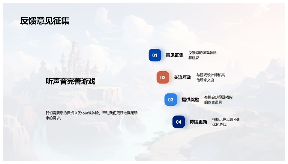 探索梦幻新游创新玩法虚拟付费景观体验PPT模板