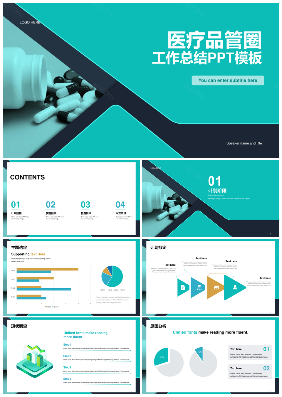 绿色现代医疗医生品管圈工作总结PPT模板