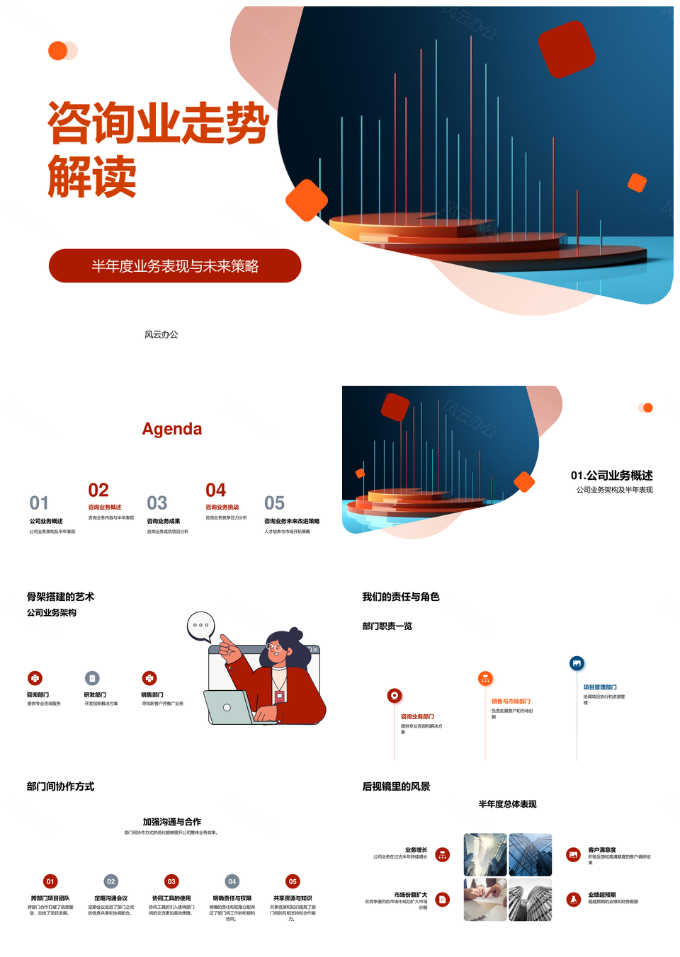 咨询业半年度走势策略架构客户项目竞争分析图表PPT模板