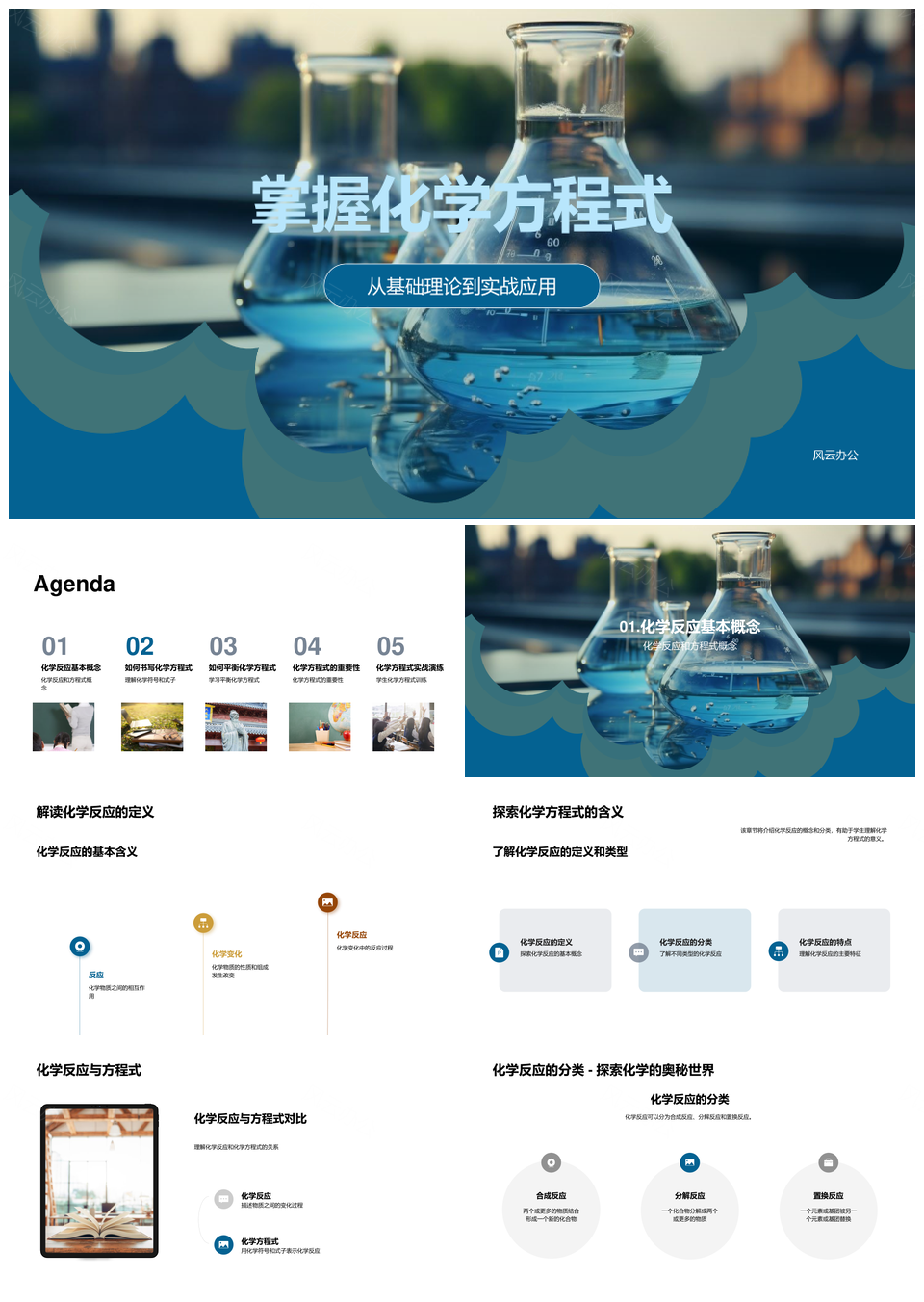 化学反应式书写平衡初中实例应用PPT模板