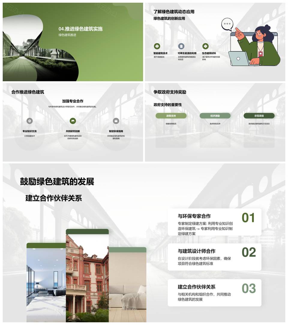 绿色建筑可持续发展政策市场节能地产教育PPT模板