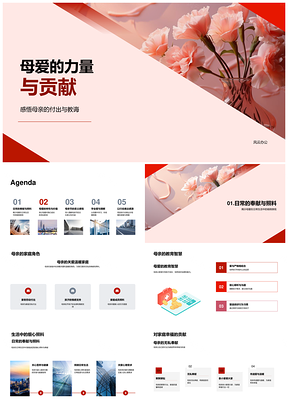 母亲节礼赞母爱力量与粉色康乃馨PPT模板