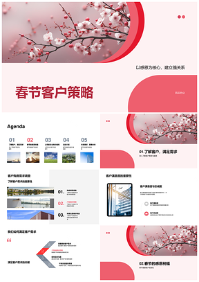 房地产春节感恩活动提升客户粘性双线促购樱花开运PPT模板