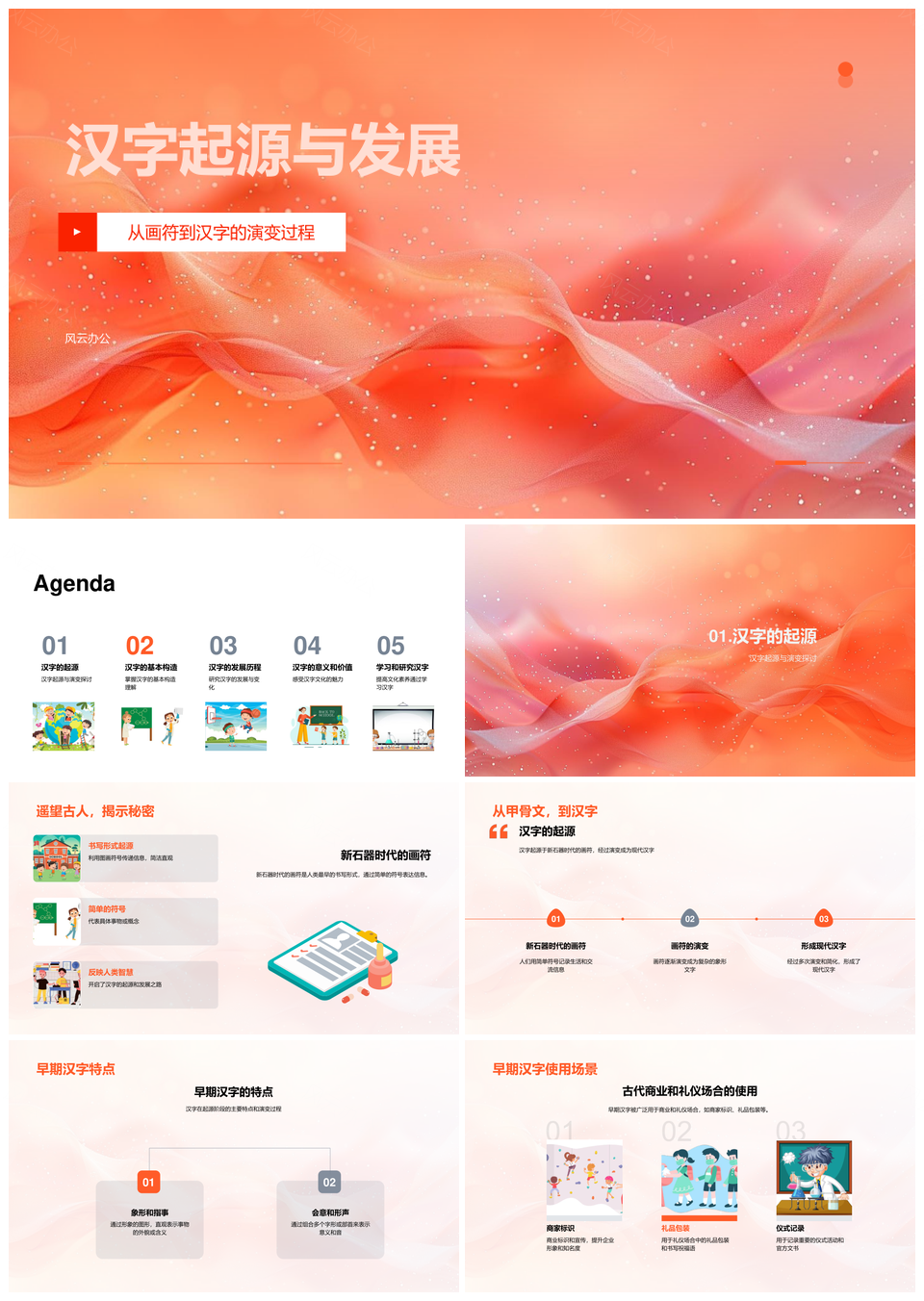 汉字起源新石器画符造字法则甲骨文金文发展PPT模板