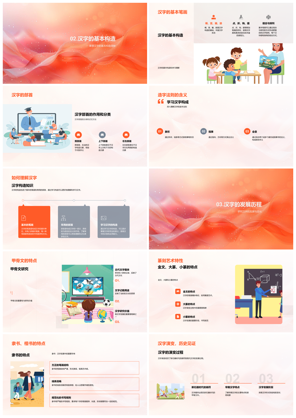 汉字起源新石器画符造字法则甲骨文金文发展PPT模板