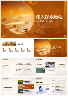 伟人孔子探索教育历史发明卷轴PPT模板