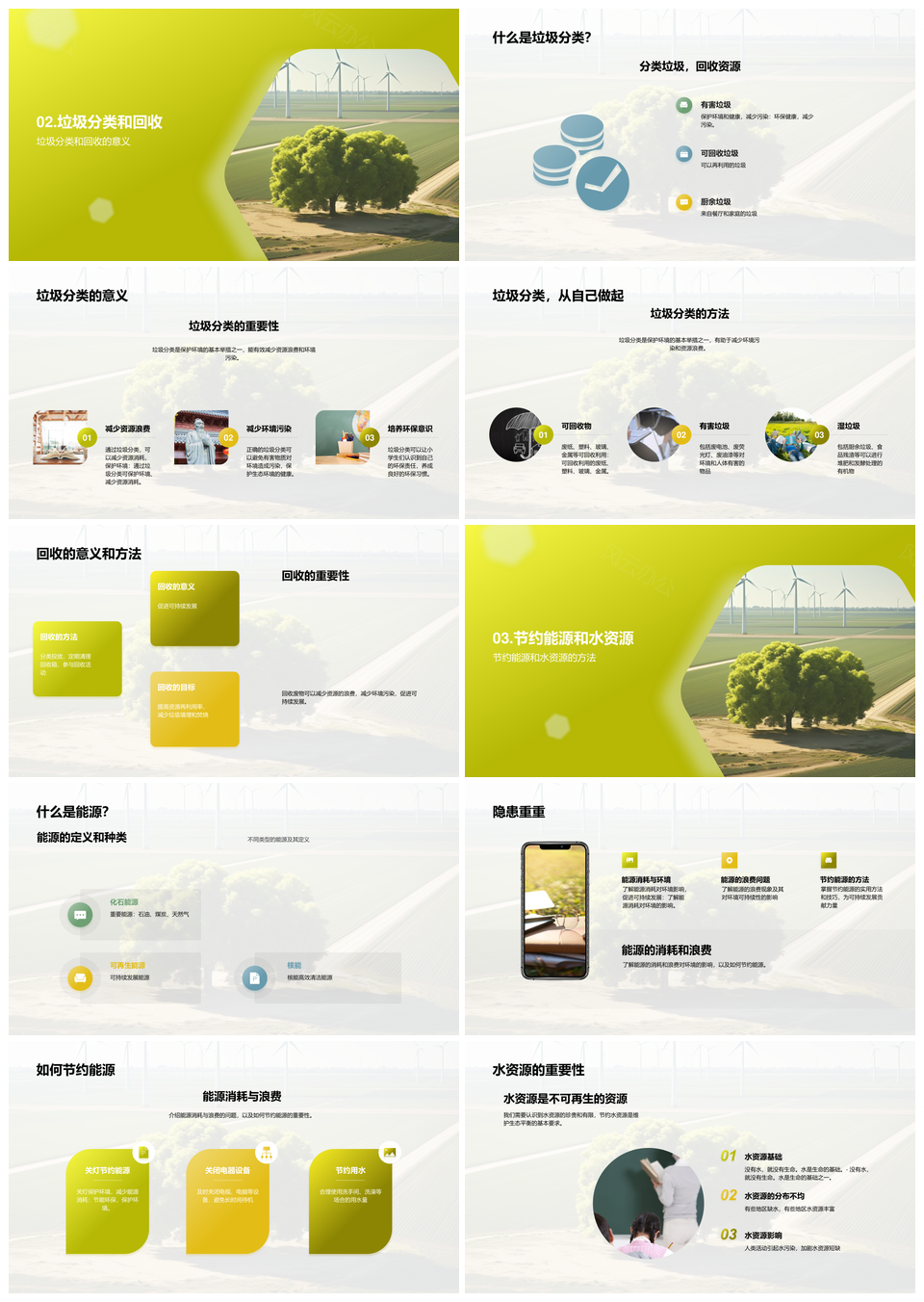 环保教育垃圾分类风力涡轮机保护意义方法PPT模板