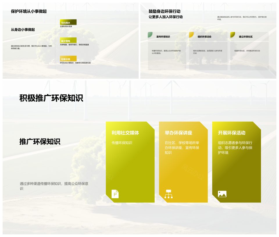 环保教育垃圾分类风力涡轮机保护意义方法PPT模板