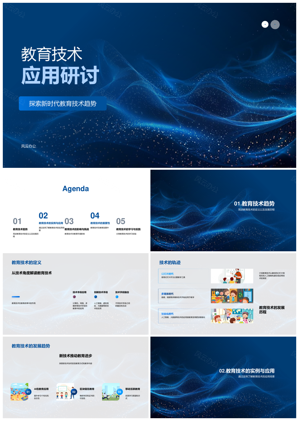 新时代教育技术应用发展及在线教育虚拟现实大数据趋势PPT模板